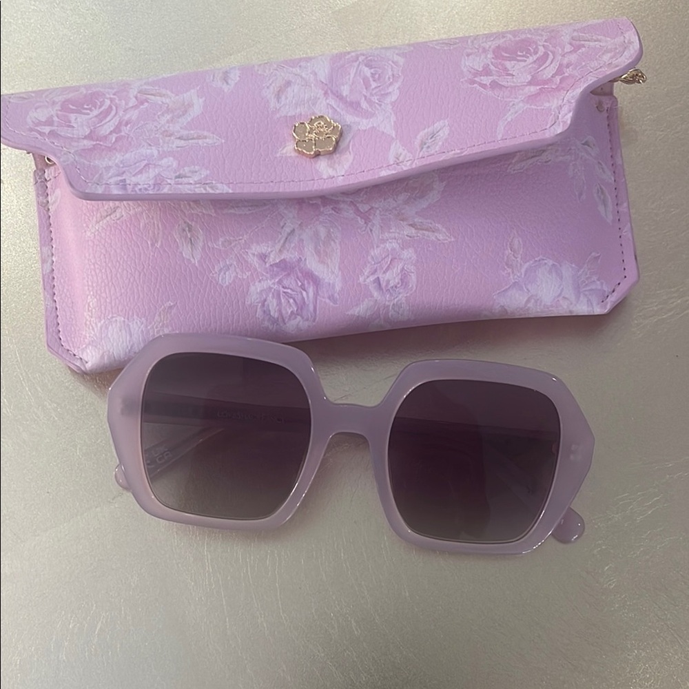 Love Shack Fancy Lavender Sunglasses with Floral Case! NWOT